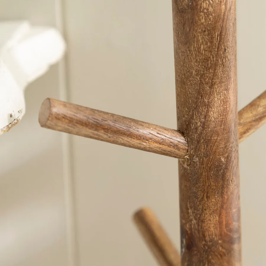Rustic Wooden Mug Tree Stand with Decorative Top