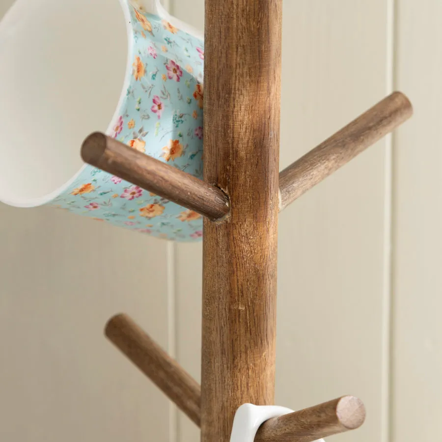 Rustic Wooden Mug Tree Stand with Decorative Top