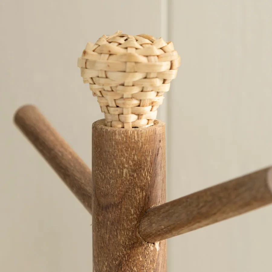 Rustic Wooden Mug Tree Stand with Decorative Top