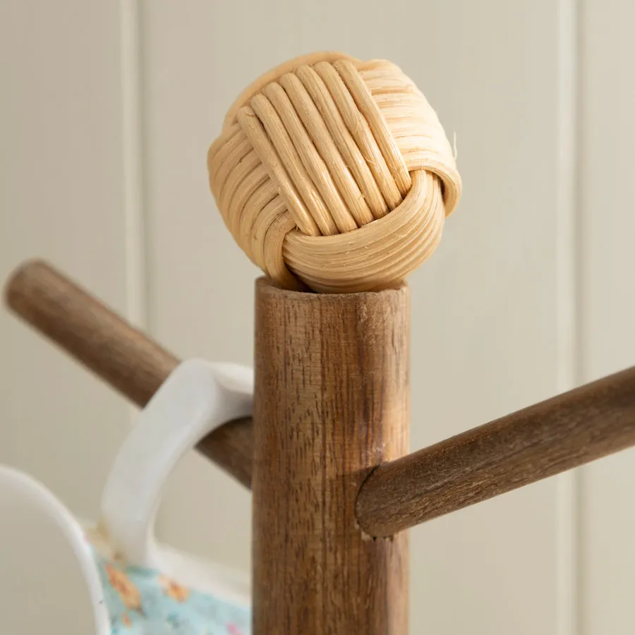 Rustic Wooden Mug Tree Stand with Decorative Top