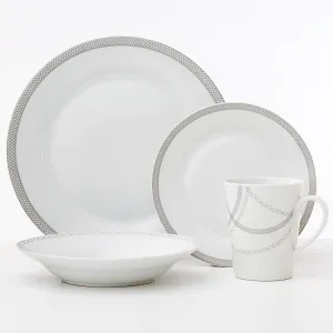 Safdie & Co. Dinnerware Set 16Piece Round Rim Infinity, Service for 4