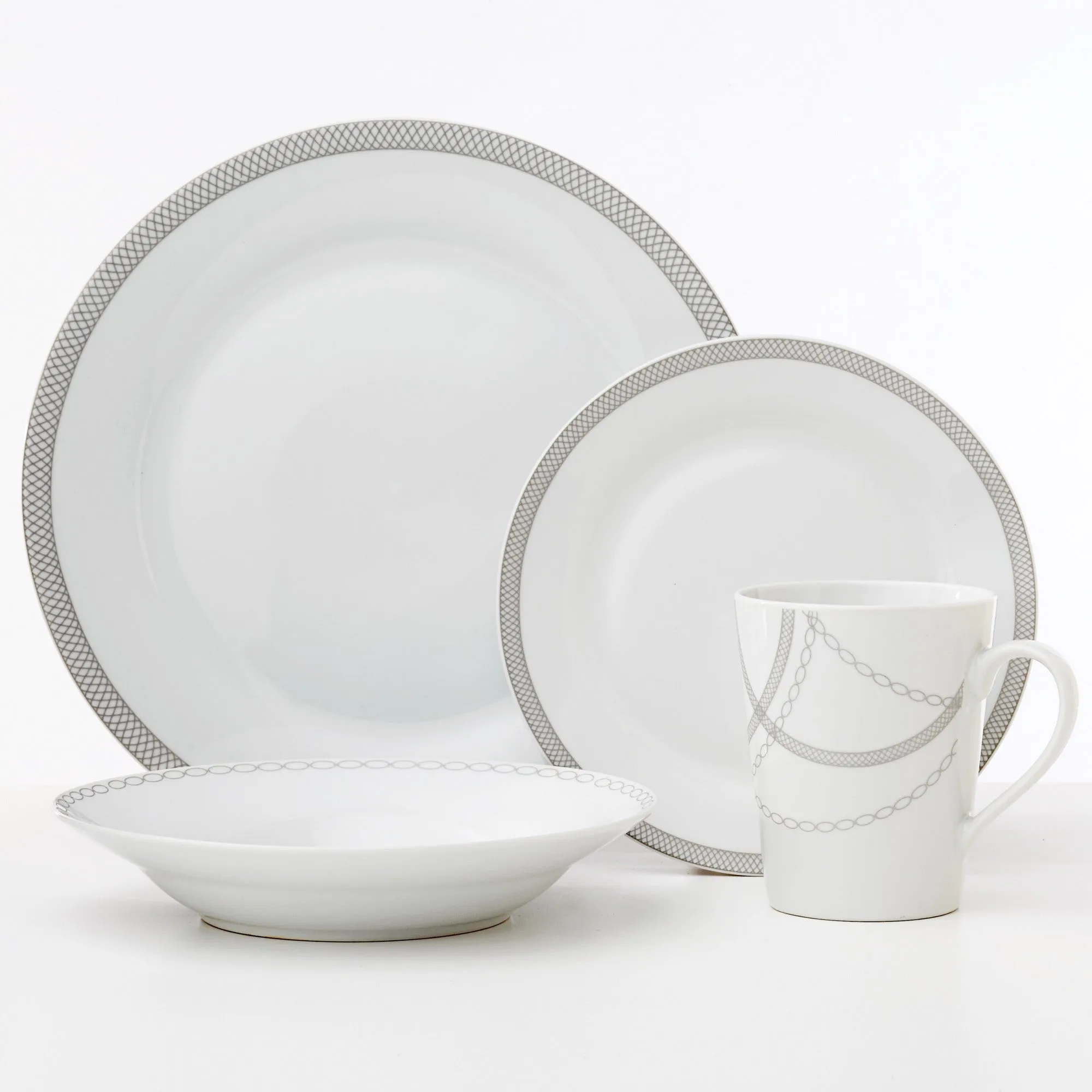 Safdie & Co. Dinnerware Set 16Piece Round Rim Infinity, Service for 4