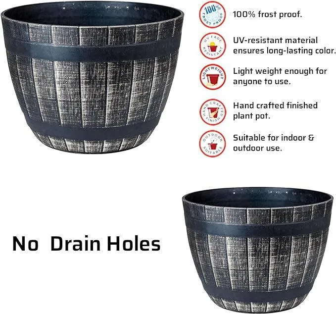 SG Traders Large Round Plastic Barrel Tub Planter