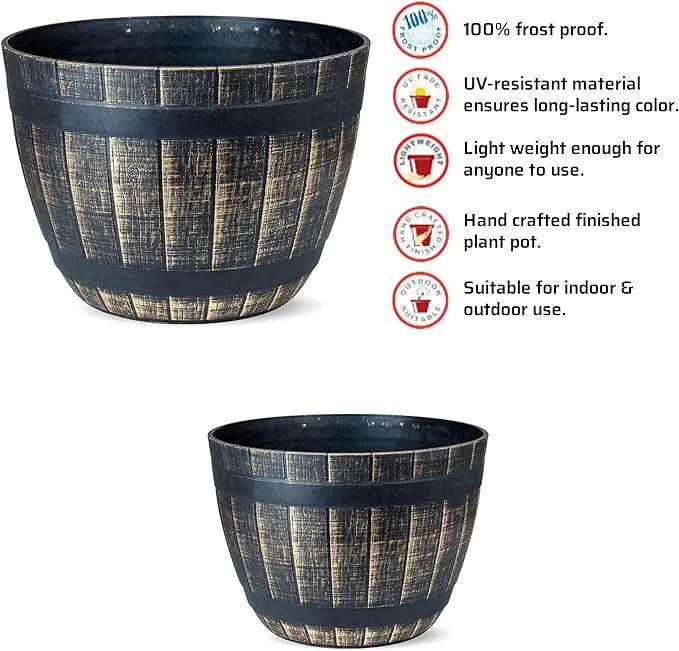 SG Traders Large Round Plastic Barrel Tub Planter