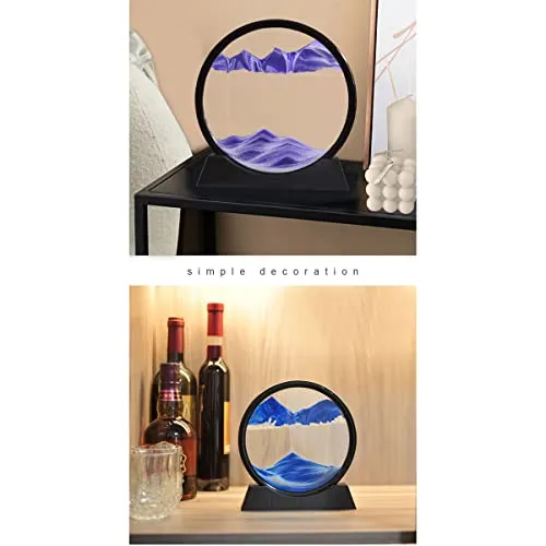 SINGYICO 3D Dynamic Sand Art Liquid Motion, Moving Picture Round Glass 3D Deep Sea Sandscape Display Flowing Frame Relaxing Desktop Home Office Work Decor (Blue,7 inch)