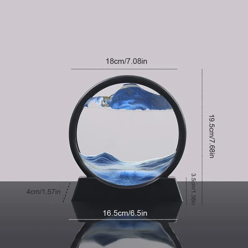 SINGYICO 3D Dynamic Sand Art Liquid Motion, Moving Picture Round Glass 3D Deep Sea Sandscape Display Flowing Frame Relaxing Desktop Home Office Work Decor (Blue,7 inch)