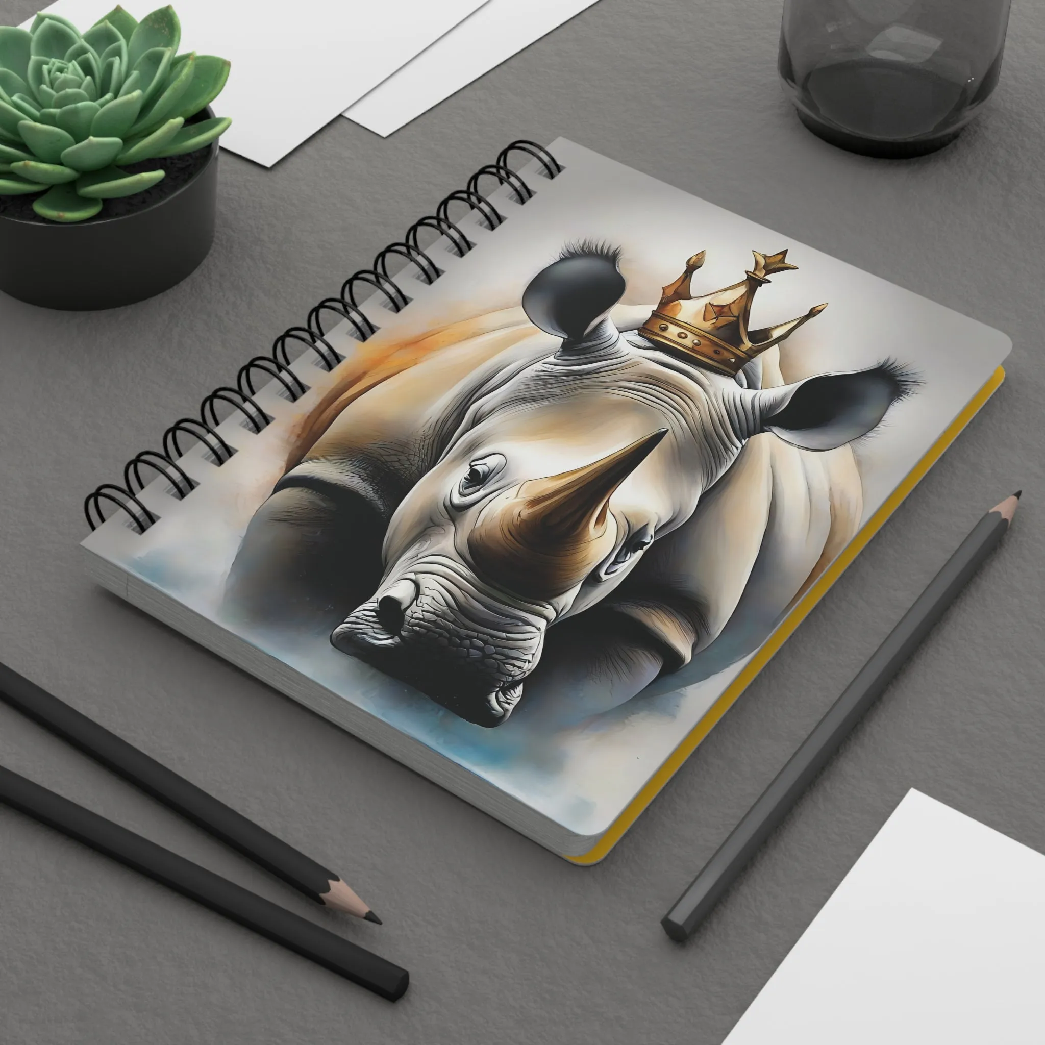 Spiral Bound Journal - White Rhino with Crown 👑 🦏 Chubby Unicorn 💕