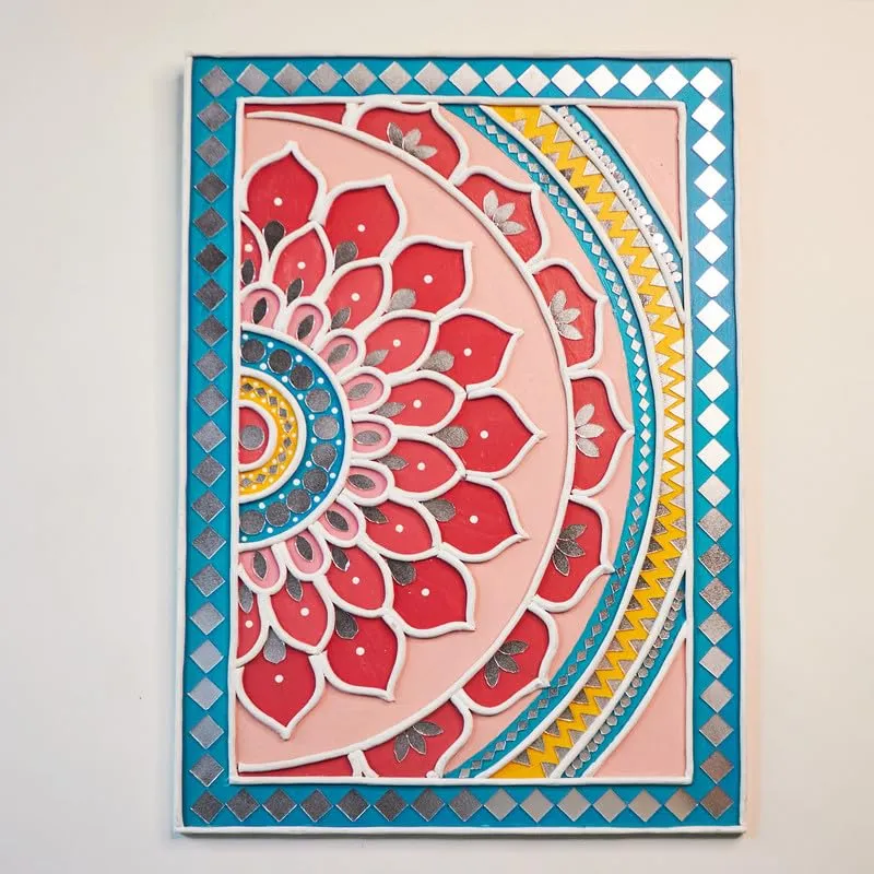 Suhasini Crafts Mirror Madala Lippan Art Wall - Right Rectangle Shape And Mirror Madala Lippan Art Wall - Right Rectangle Shape