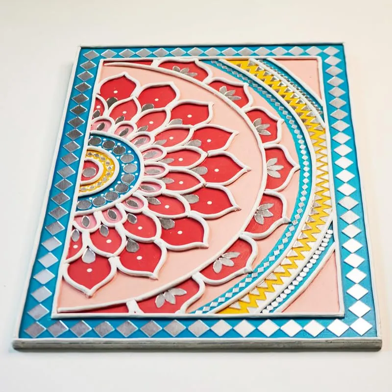 Suhasini Crafts Mirror Madala Lippan Art Wall - Right Rectangle Shape And Mirror Madala Lippan Art Wall - Right Rectangle Shape