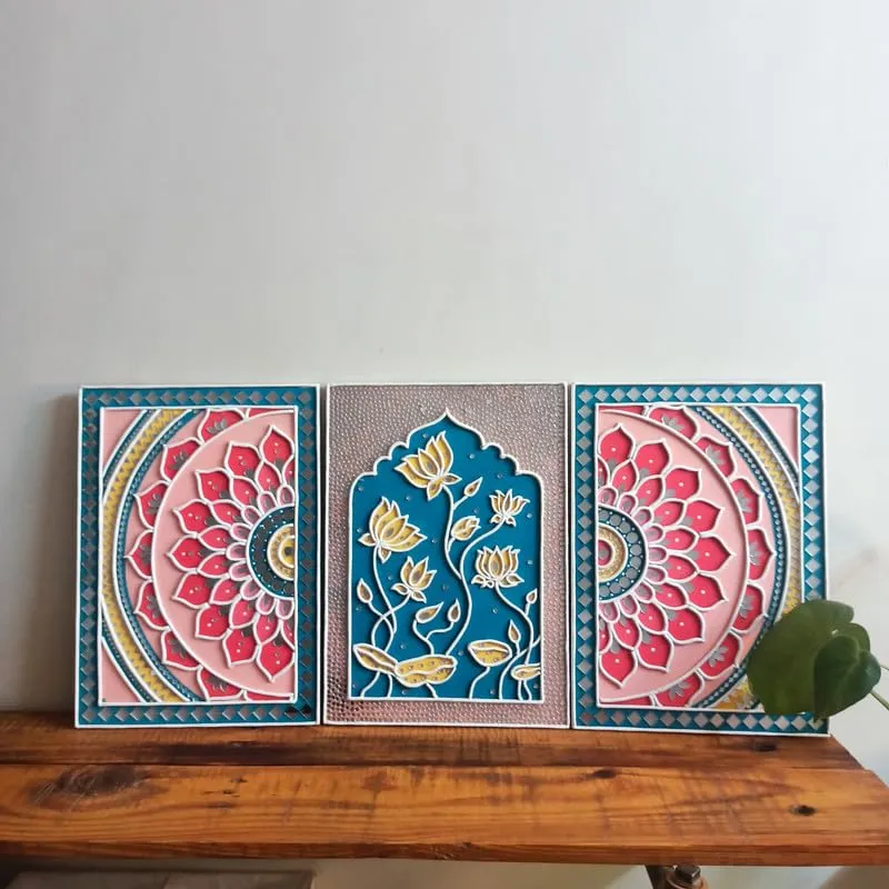 Suhasini Crafts Mirror Madala Lippan Art Wall - Right Rectangle Shape And Mirror Madala Lippan Art Wall - Right Rectangle Shape