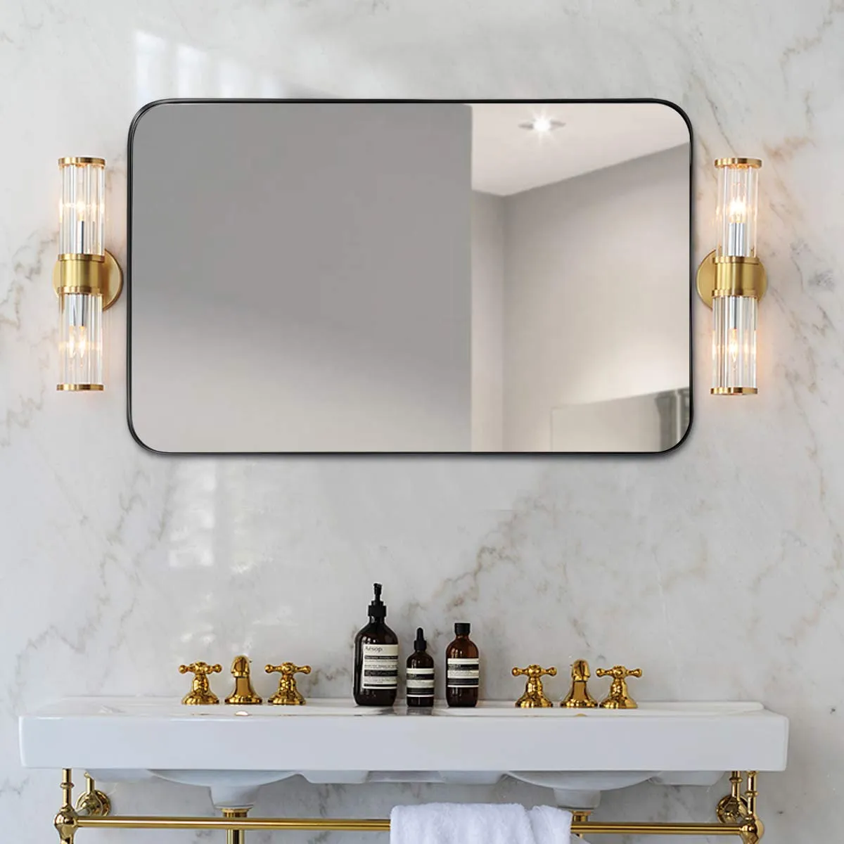 Tangkula 20x32 inch Bathroom Wall Mirror, Rectangular Wall Hanging Mirror