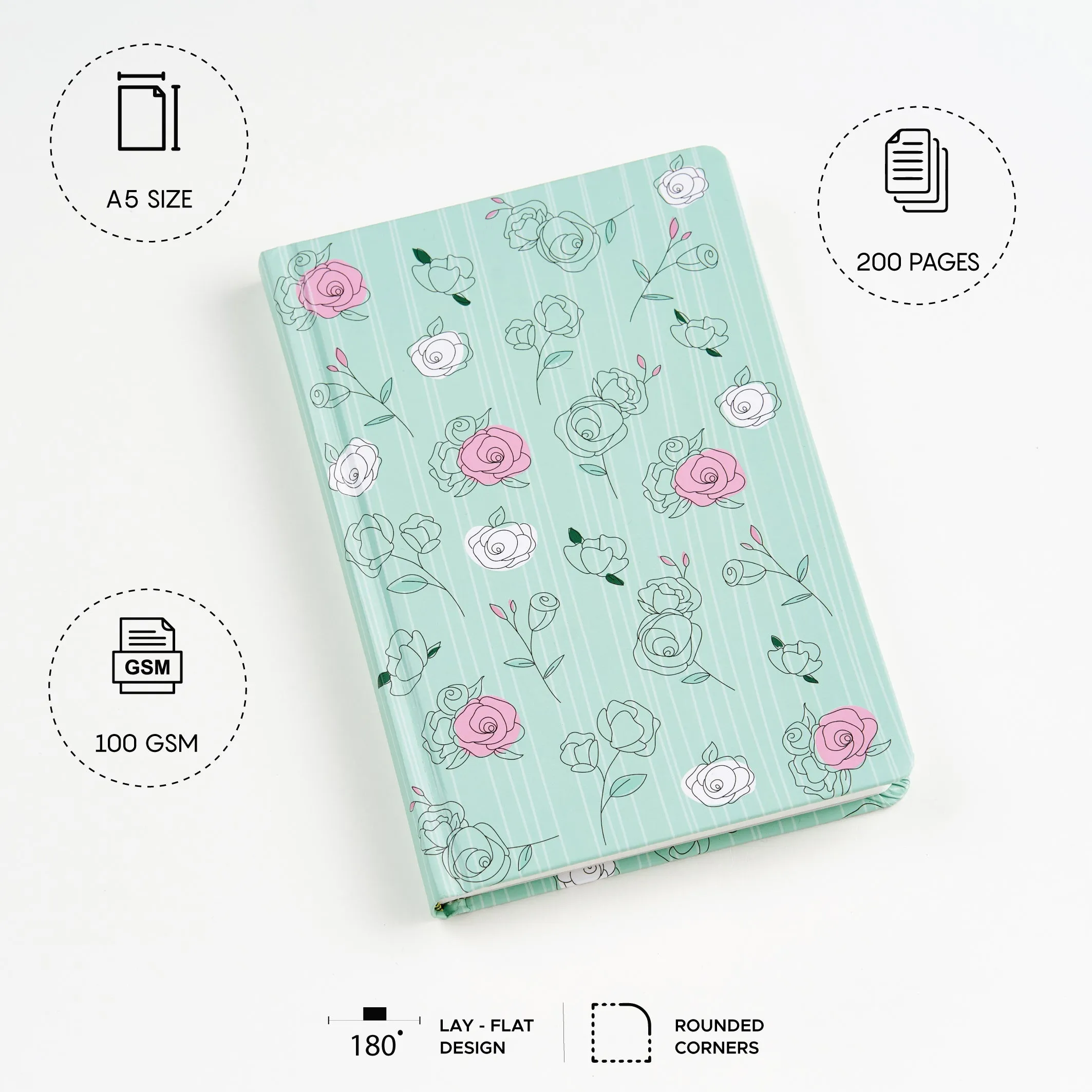 The Pastel Mint Roses - Designer Hard Cover Notebook