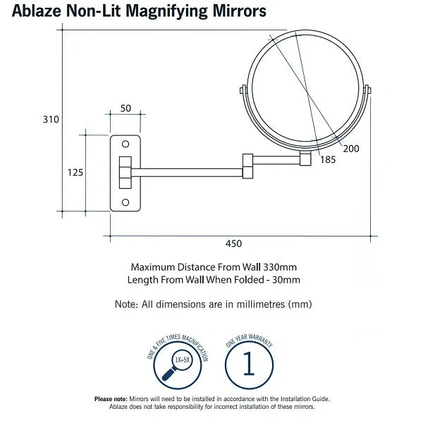 Thermogroup Ablaze Magnifying Mirror 1x & 5x Mag - Chrome