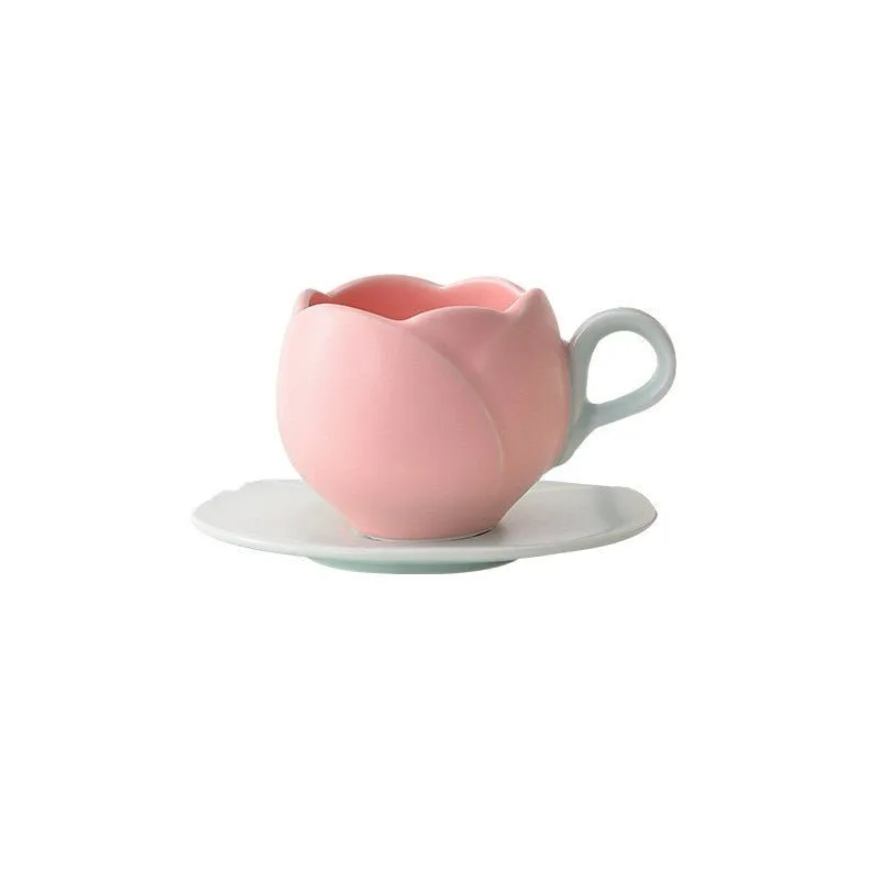Tulip Modeling Ceramic Mug with Round Ears Handle