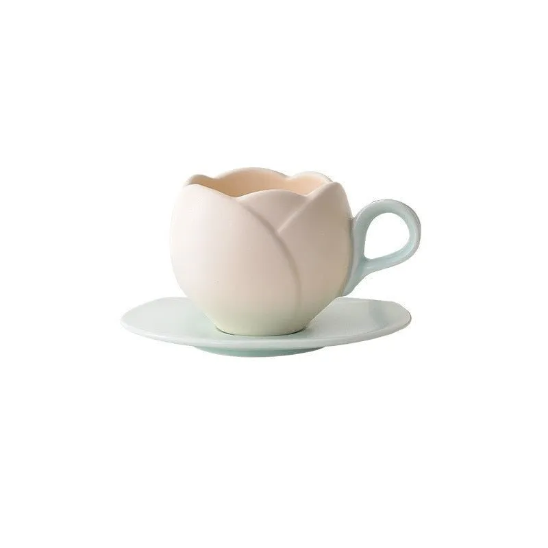 Tulip Modeling Ceramic Mug with Round Ears Handle