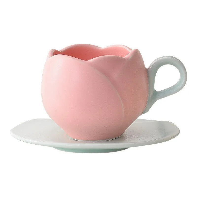 Tulip Modeling Ceramic Mug with Round Ears Handle