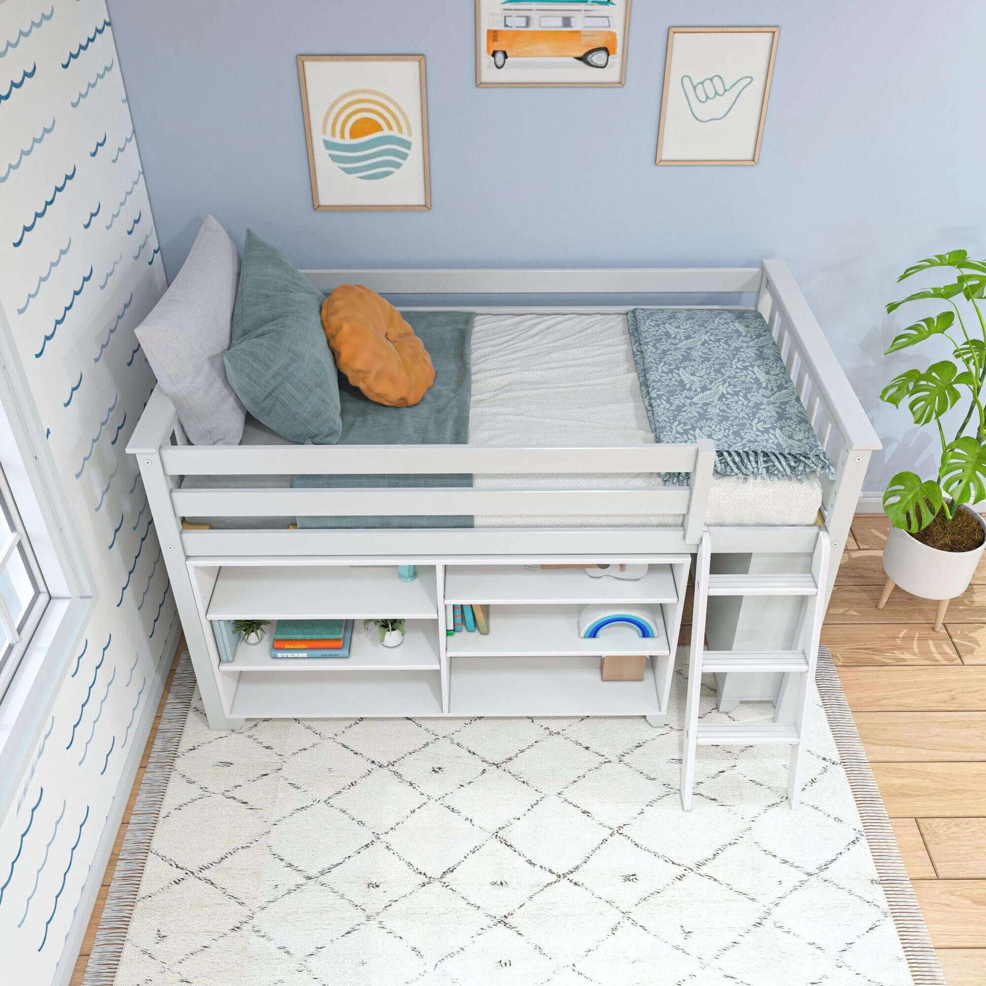Twin Low Loft Bed With Bookcases