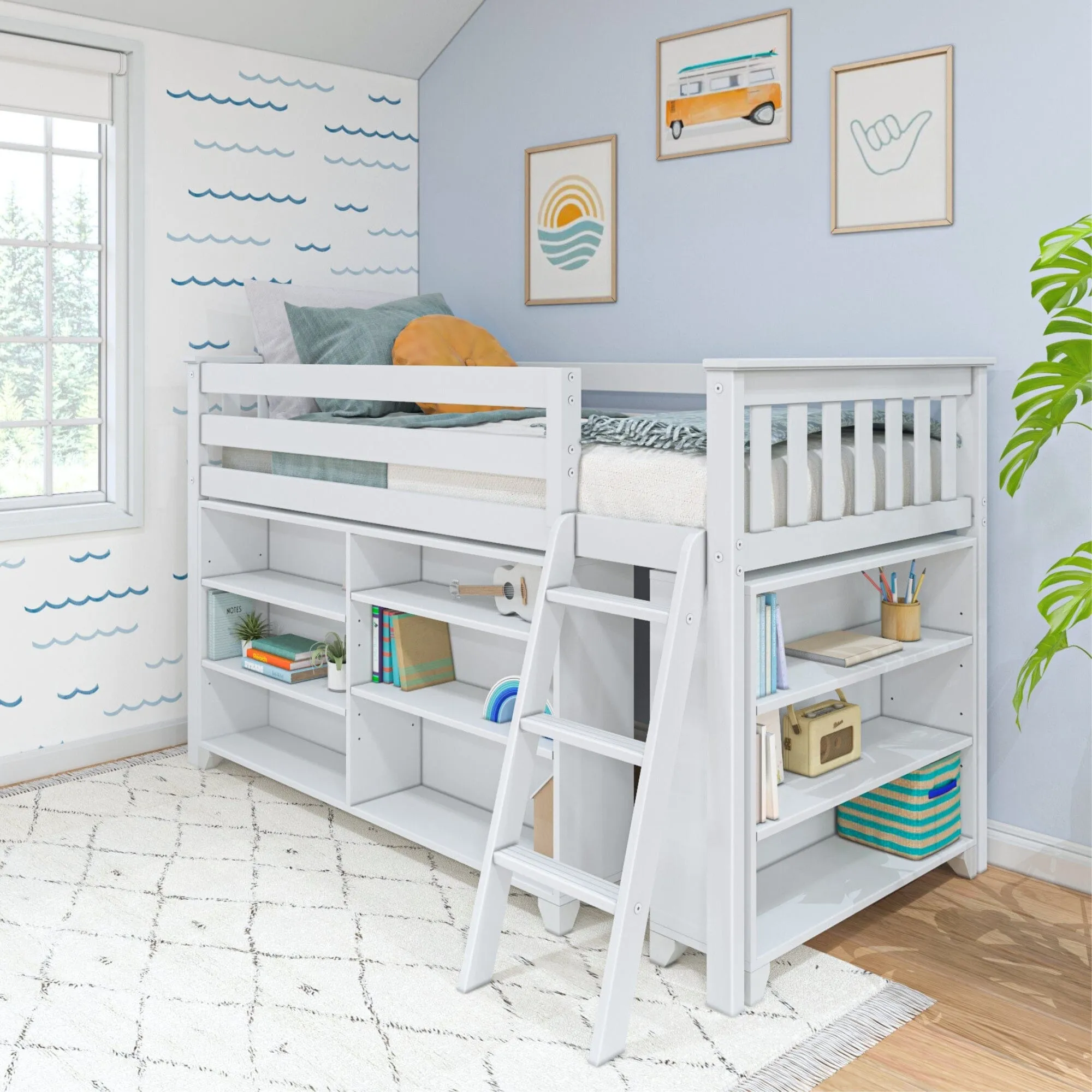 Twin Low Loft Bed With Bookcases