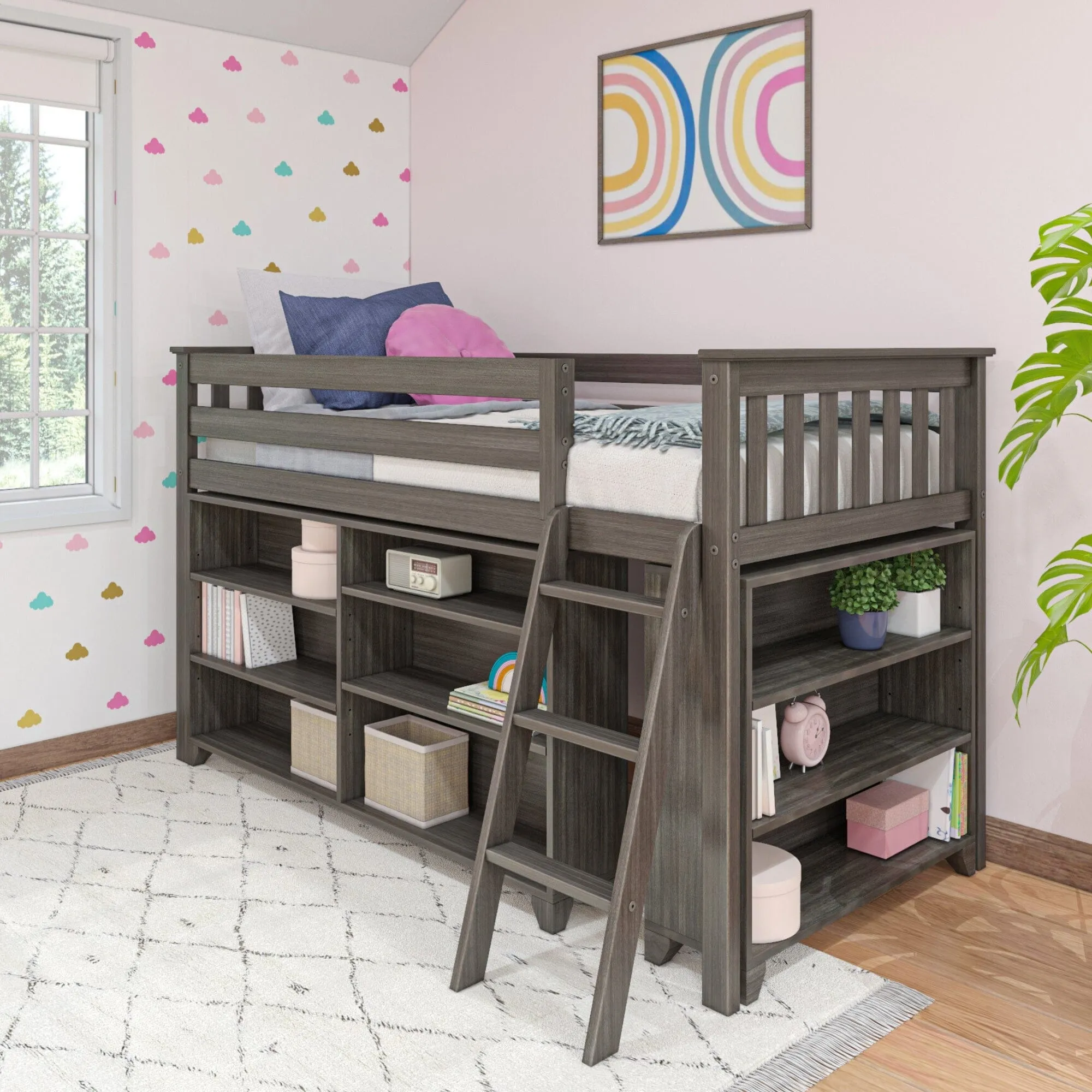 Twin Low Loft Bed With Bookcases