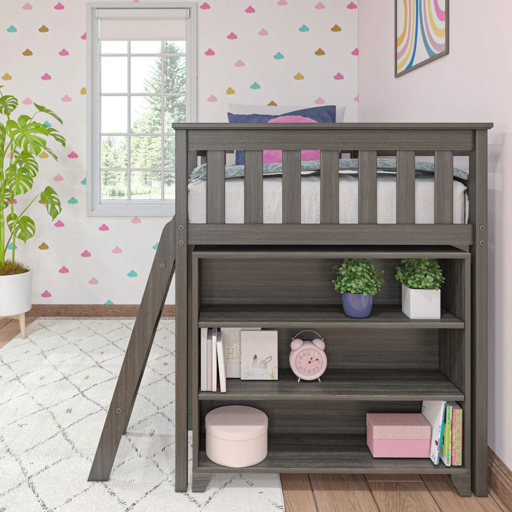 Twin Low Loft Bed With Bookcases