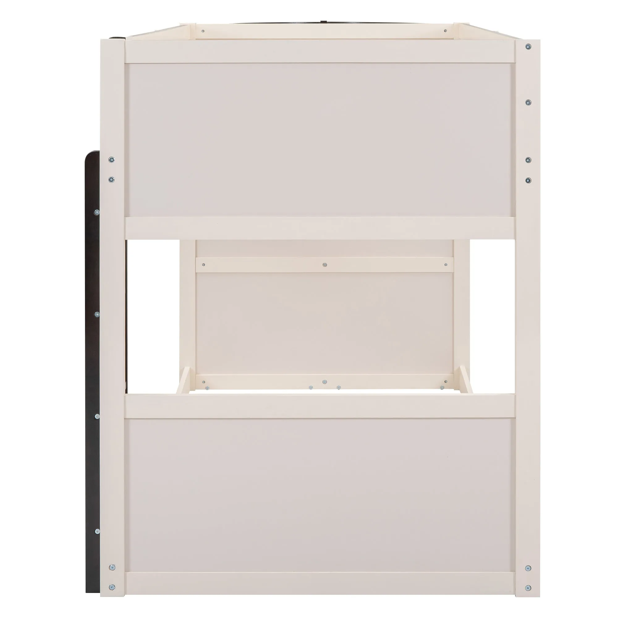 Twin over Twin Boat-Like Shape Bunk Bed with Storage Shelves, Cream Espresso
