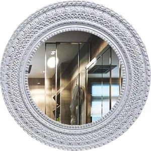 UPZING DECOR Wooden Wall Mirror | Wall Hanging | Wall Mounted | Wall Decor | for Living Room | Bedroom | Office | (36"x36" Inch) (Grey)