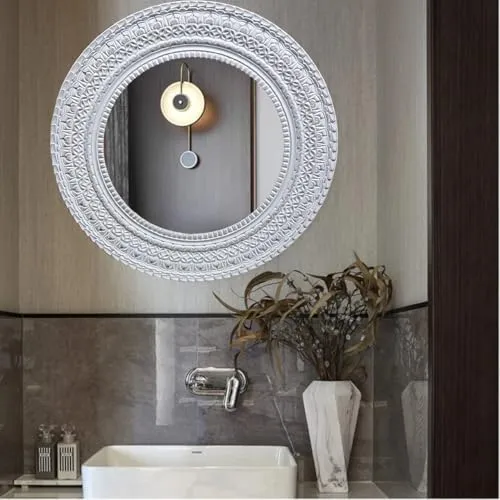 UPZING DECOR Wooden Wall Mirror | Wall Hanging | Wall Mounted | Wall Decor | for Living Room | Bedroom | Office | (36"x36" Inch) (Grey)