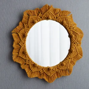Waterlily House - Wall Hanging Macrame Mirror, Macrame Wall Mirror, Macrame Hanging Fringe, with Fringe, Round Wall Mirror for Home Decorative Purpose. (Mirror - 16 in)