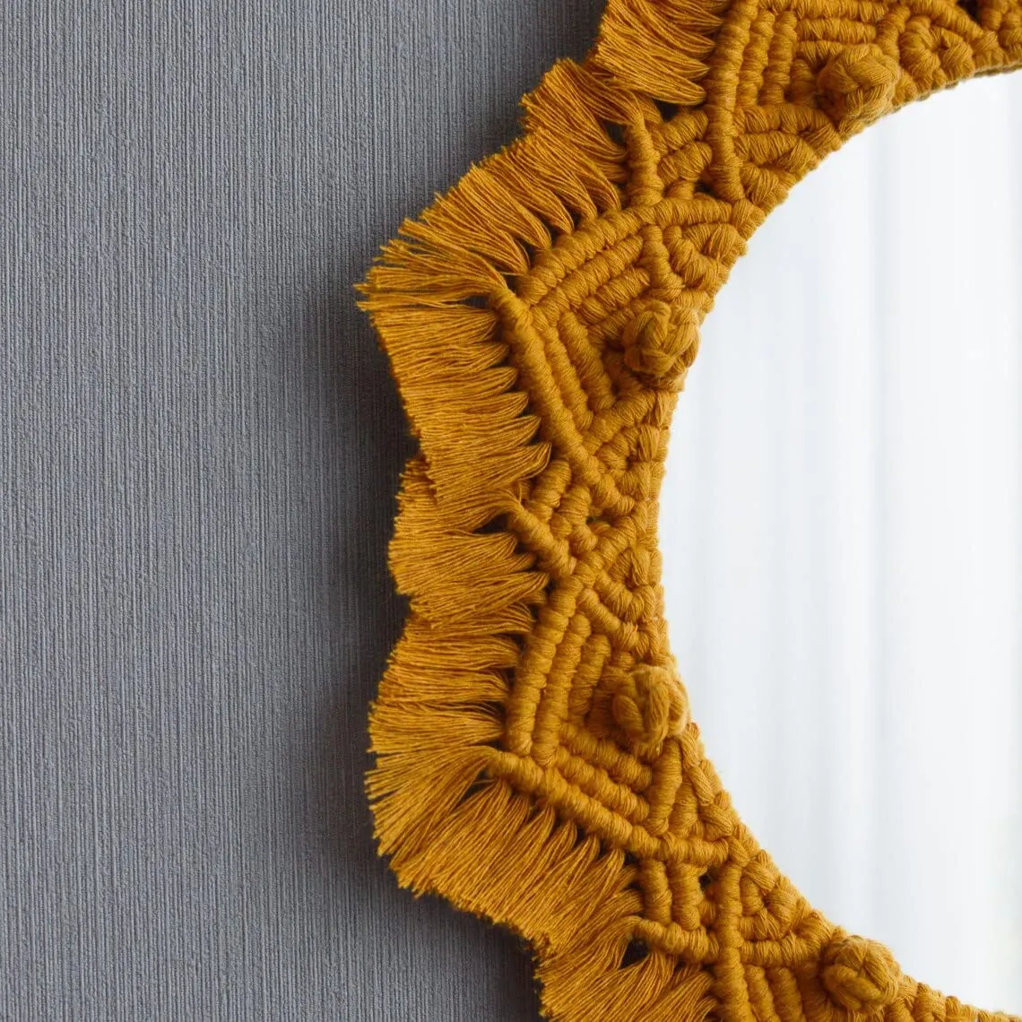Waterlily House - Wall Hanging Macrame Mirror, Macrame Wall Mirror, Macrame Hanging Fringe, with Fringe, Round Wall Mirror for Home Decorative Purpose. (Mirror - 16 in)