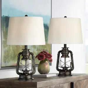 Weathered Bronze Lantern Lamp Set
