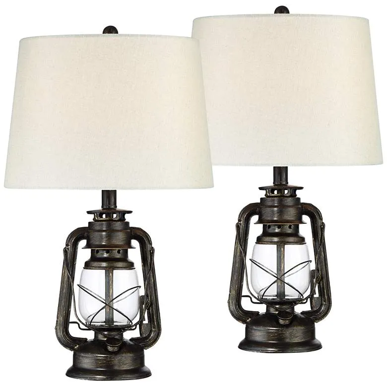 Weathered Bronze Lantern Lamp Set