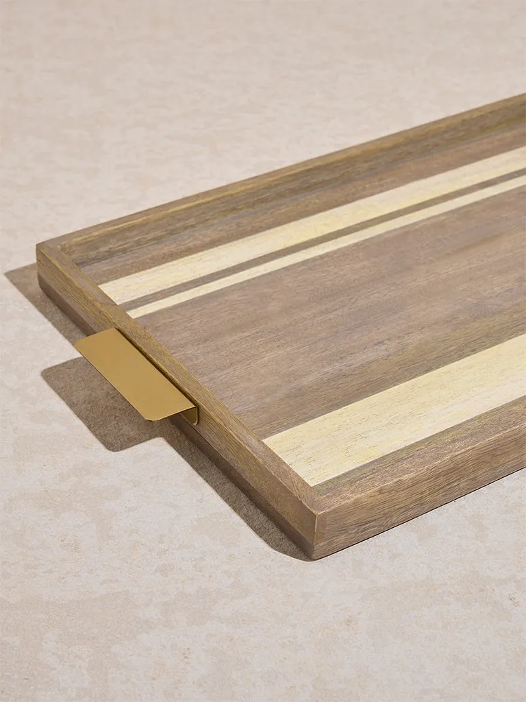 Westside Home Brown Stripe Printed Wooden Tray