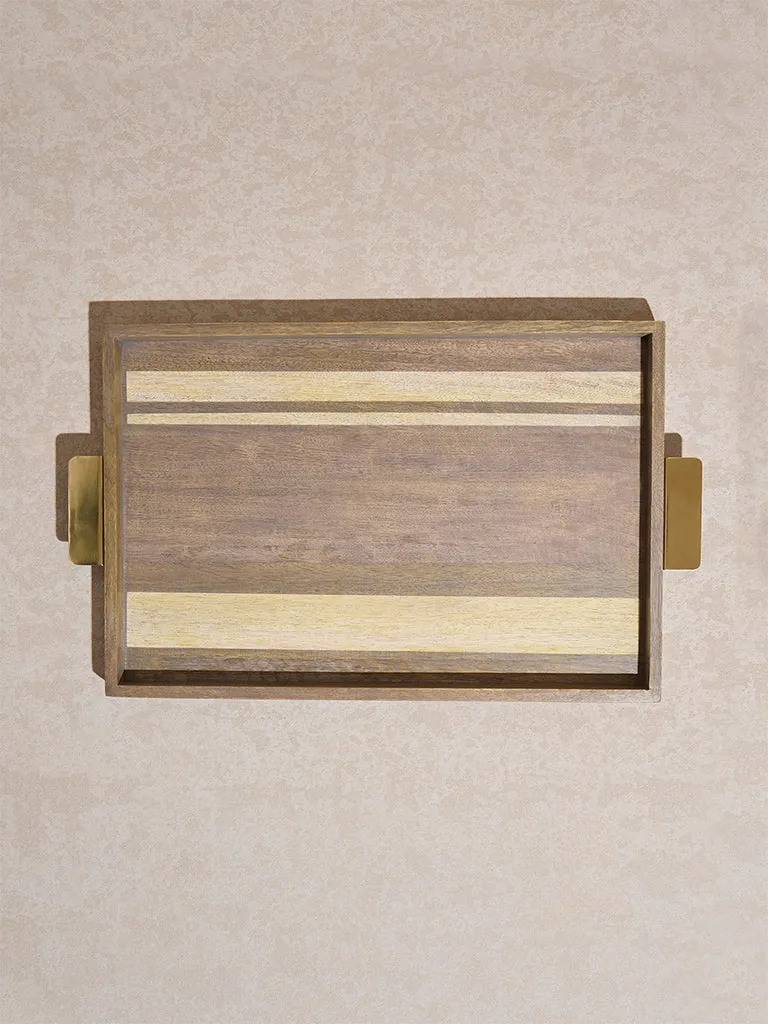 Westside Home Brown Stripe Printed Wooden Tray