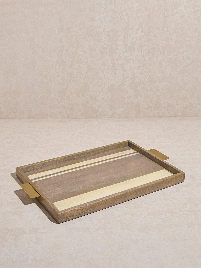 Westside Home Brown Stripe Printed Wooden Tray