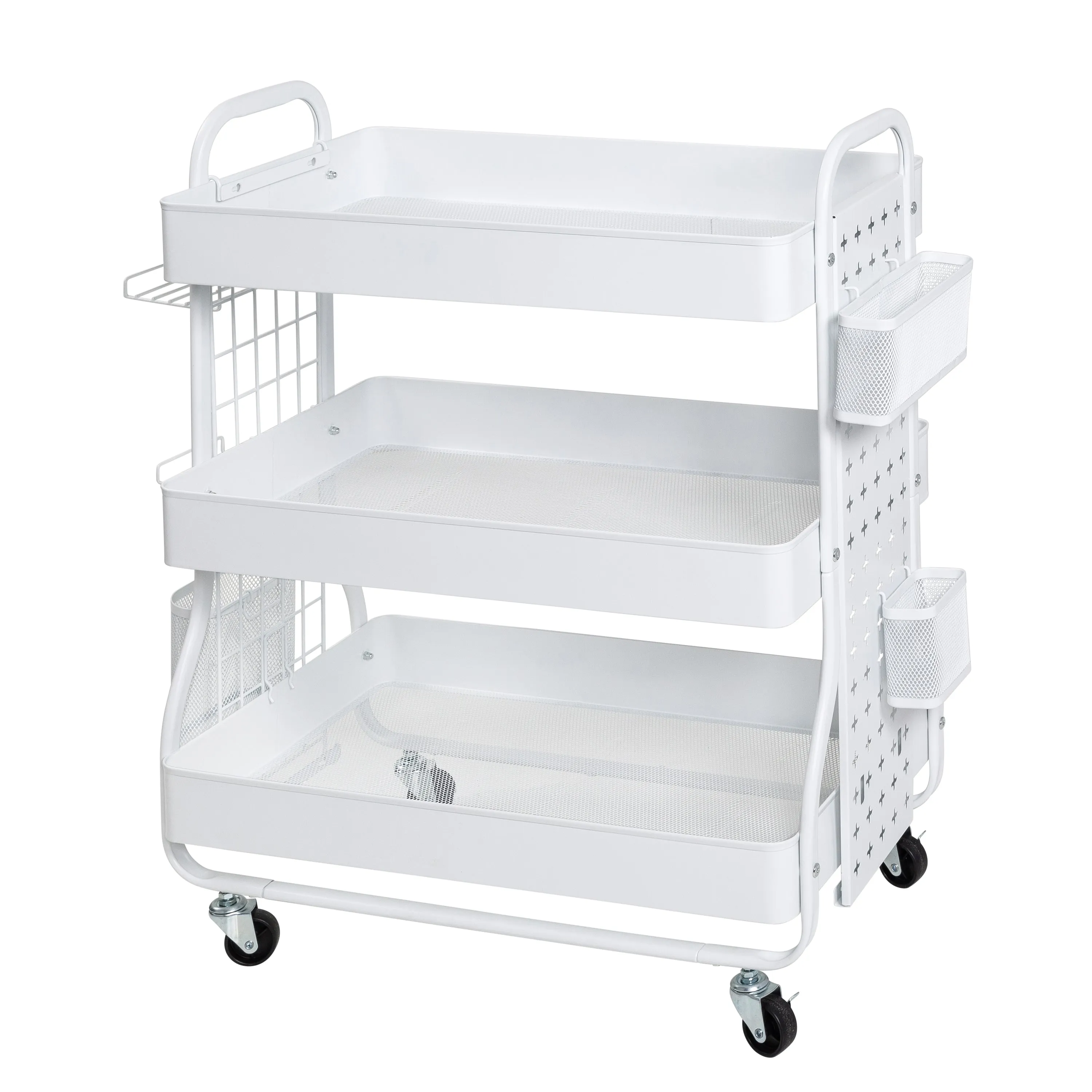 White Steel Rolling 2-in-1 Craft Storage Cart