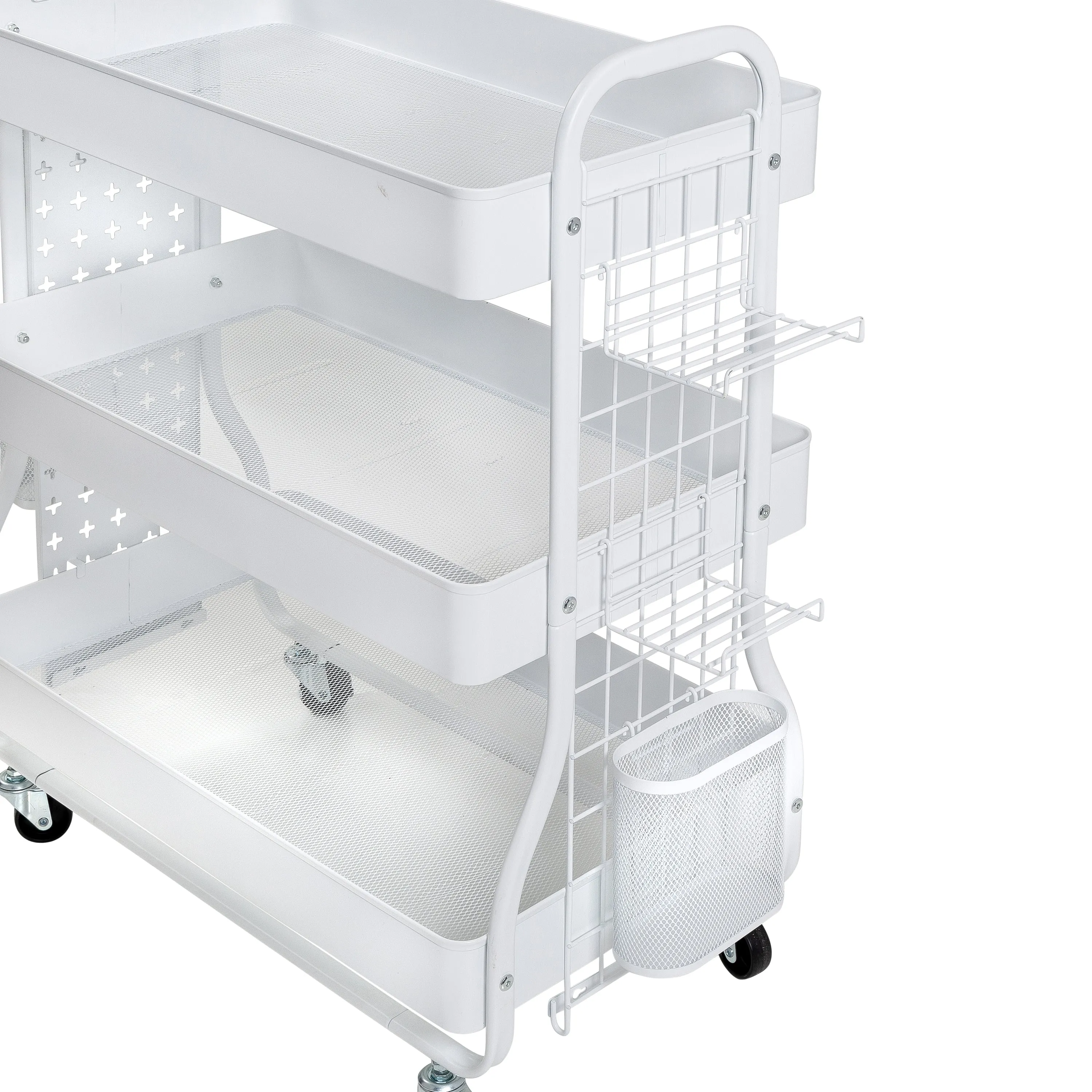White Steel Rolling 2-in-1 Craft Storage Cart