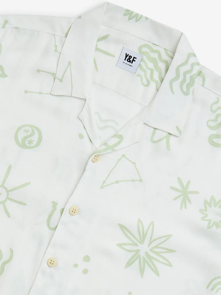 Y&F Kids Off-White Abstract-Printed Resort-Fit Shirt