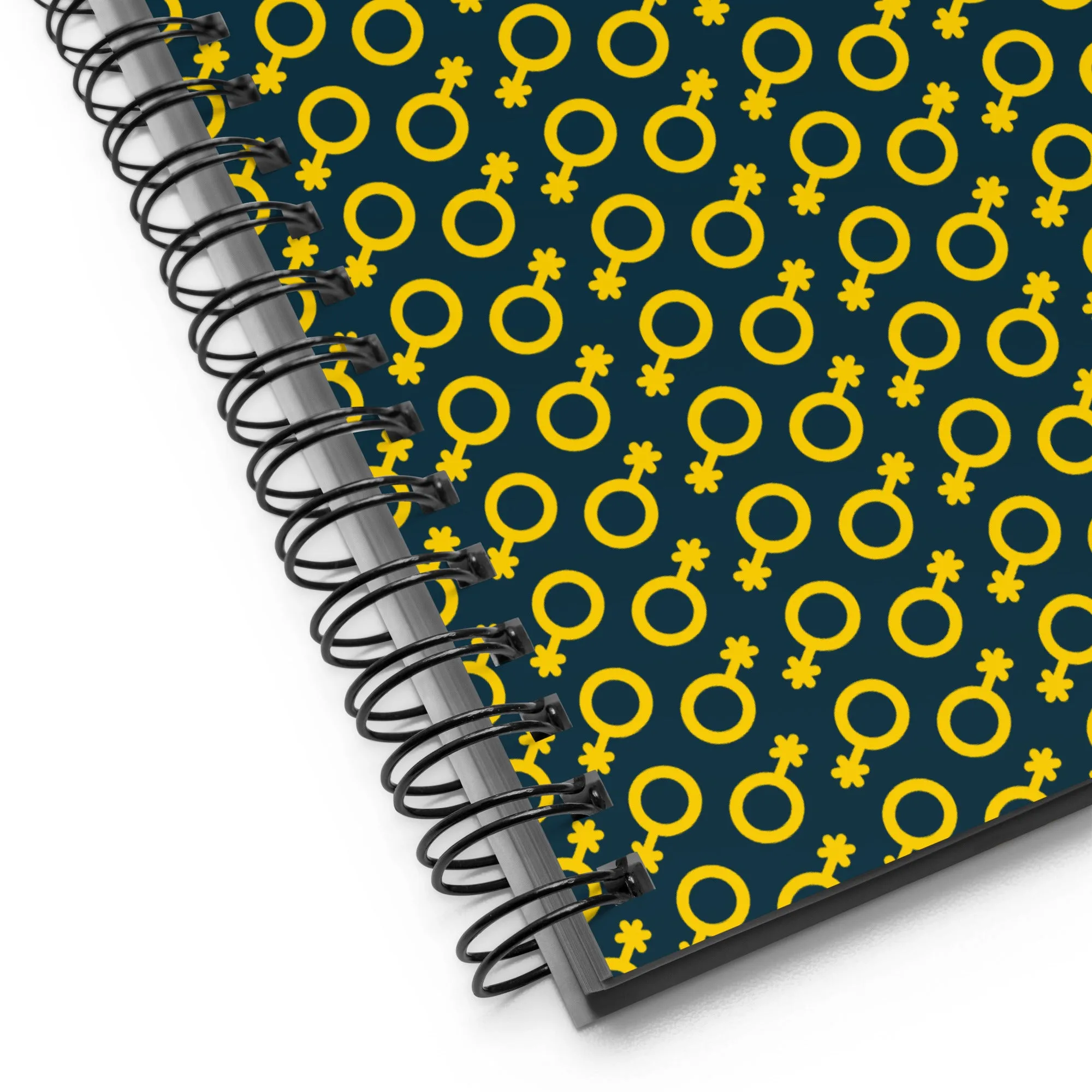 Yellow and Blue Non-Binary Symbol Pattern Spiral Notebook
