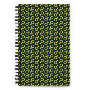 Yellow and Blue Non-Binary Symbol Pattern Spiral Notebook