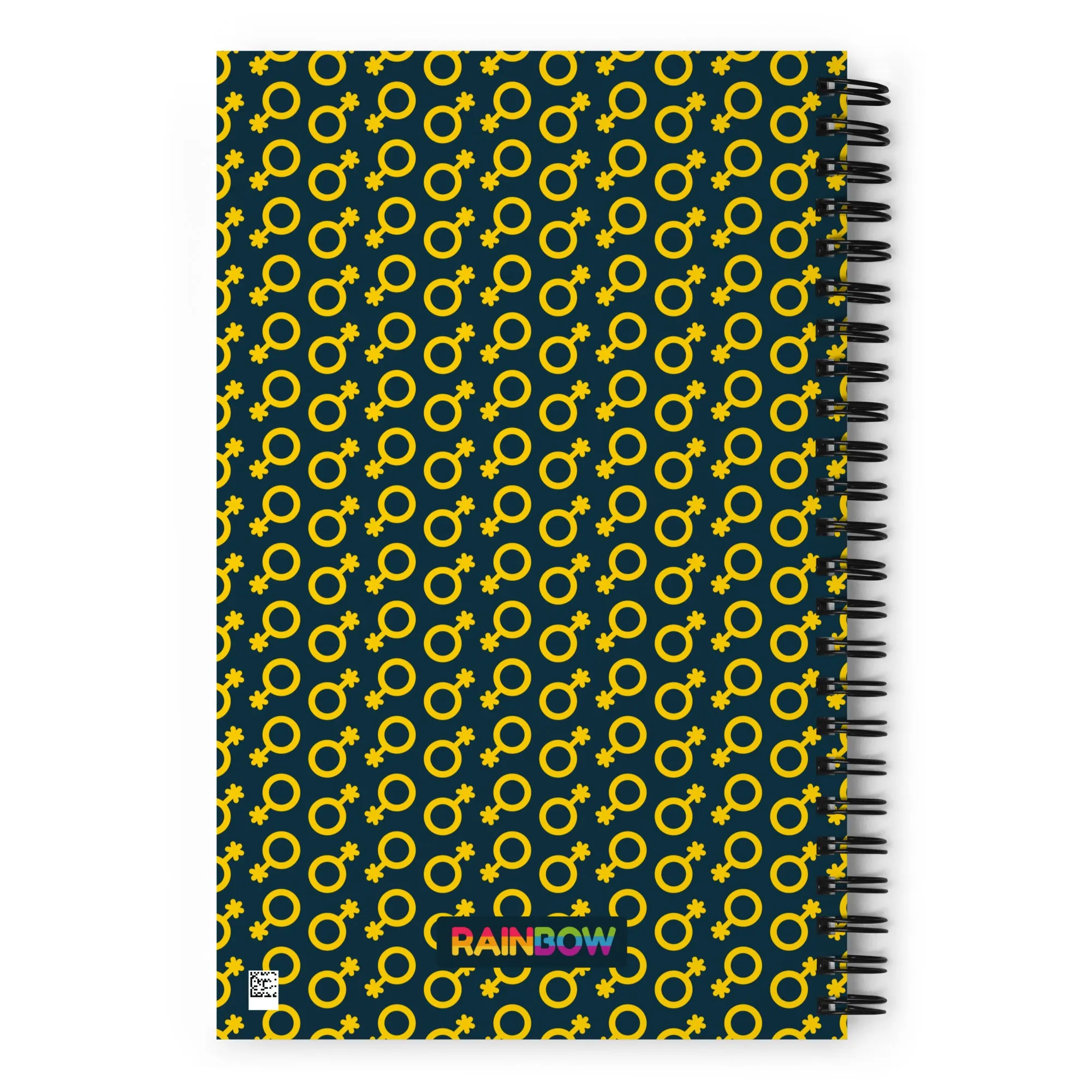 Yellow and Blue Non-Binary Symbol Pattern Spiral Notebook