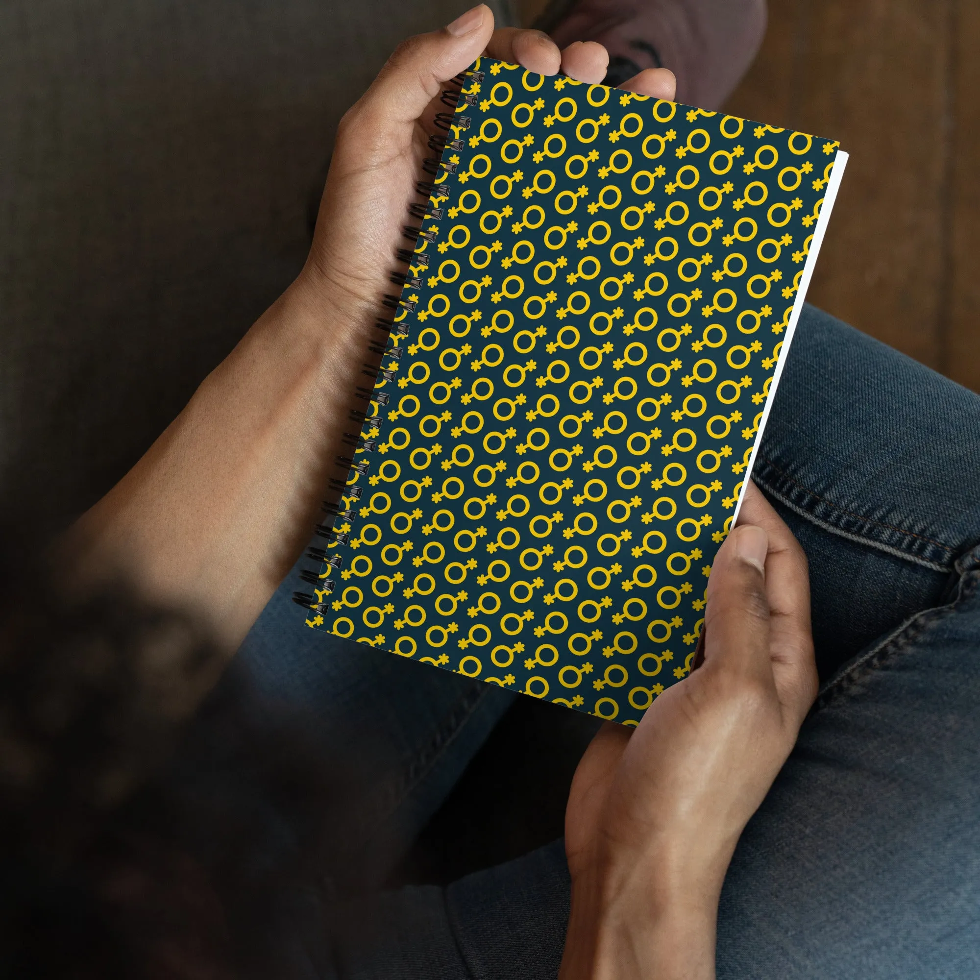 Yellow and Blue Non-Binary Symbol Pattern Spiral Notebook