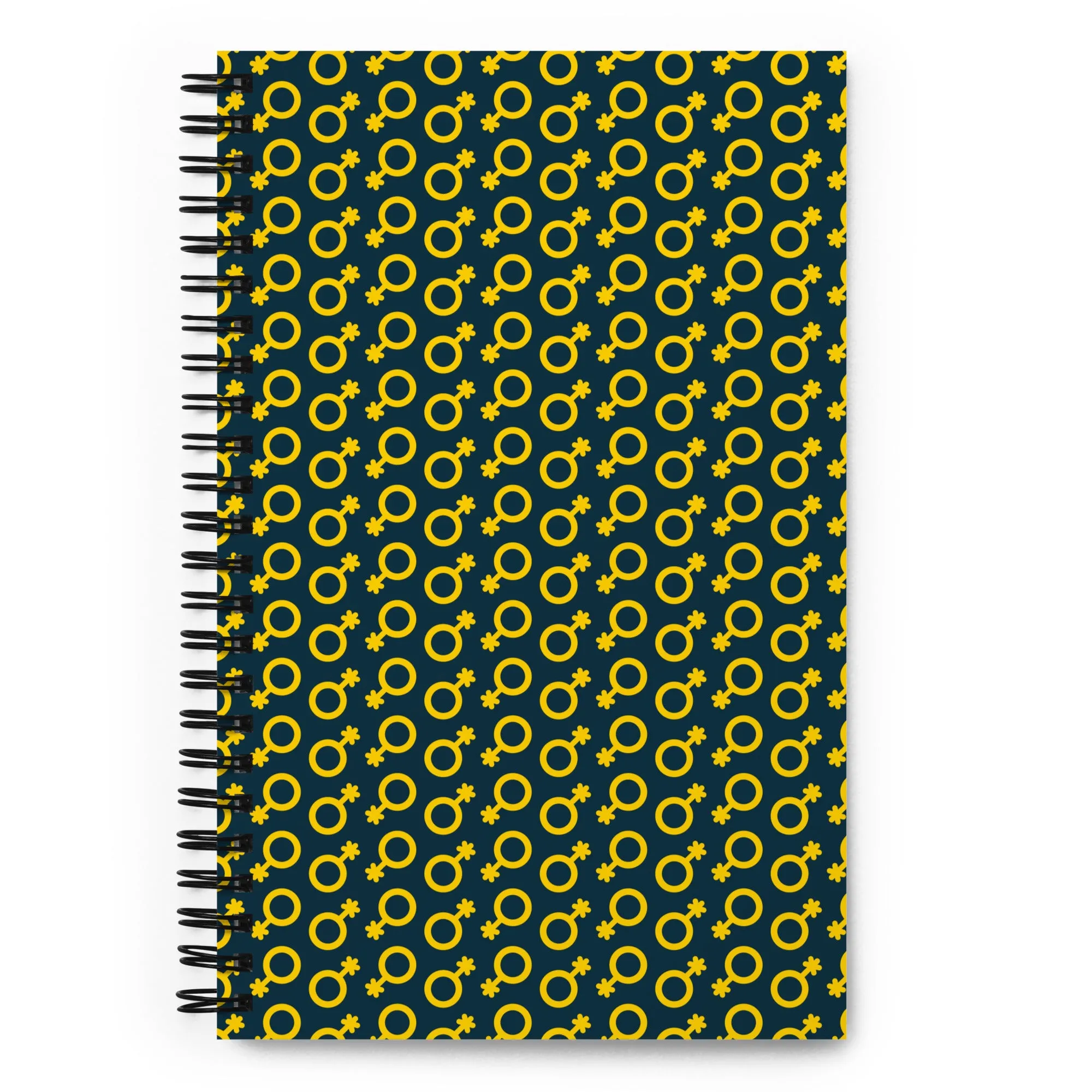 Yellow and Blue Non-Binary Symbol Pattern Spiral Notebook