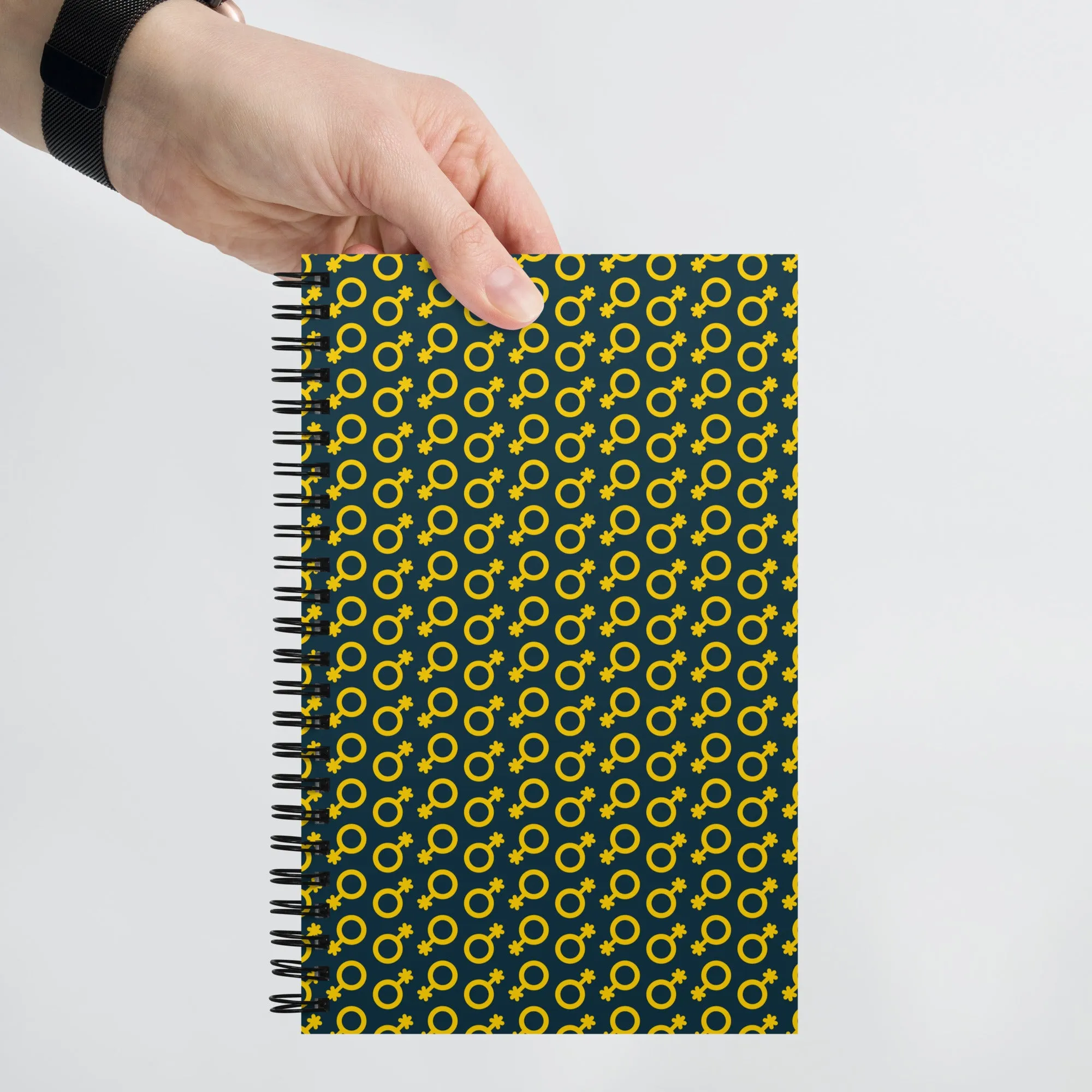 Yellow and Blue Non-Binary Symbol Pattern Spiral Notebook
