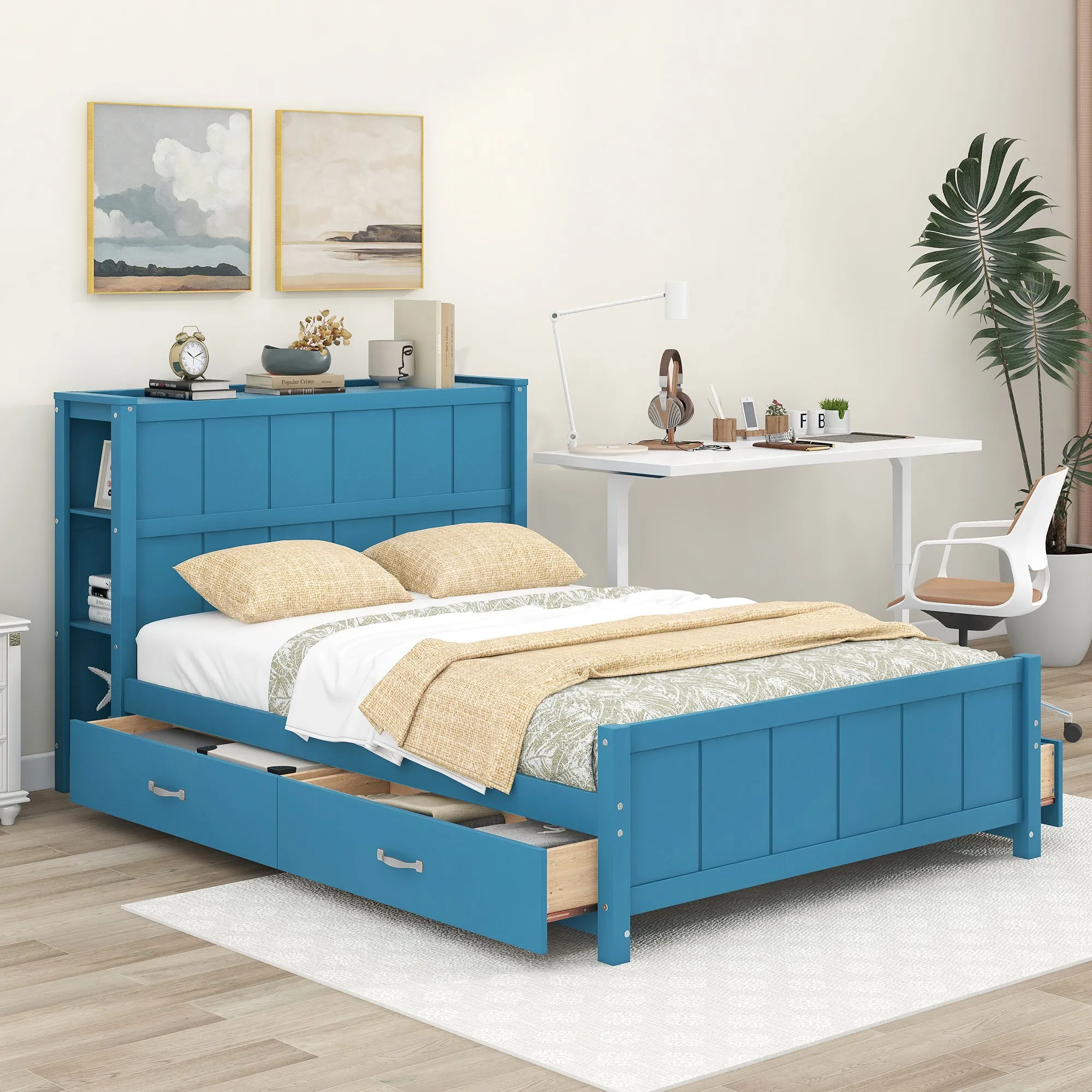 Zeal Full Size Platform Bed w Storage - Blue