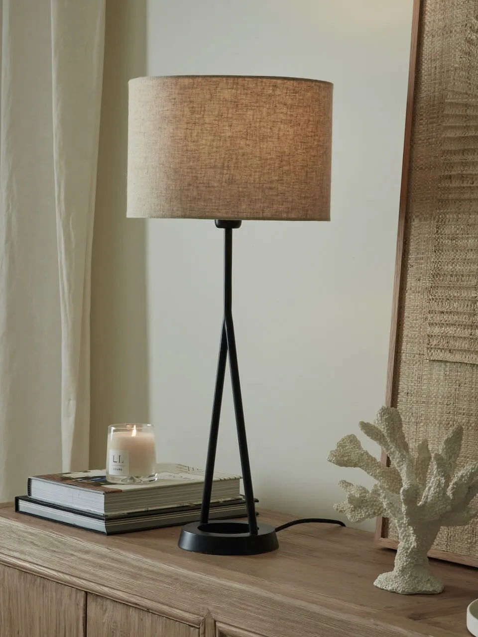 Zia Black Table Lamp with Natural Shade
